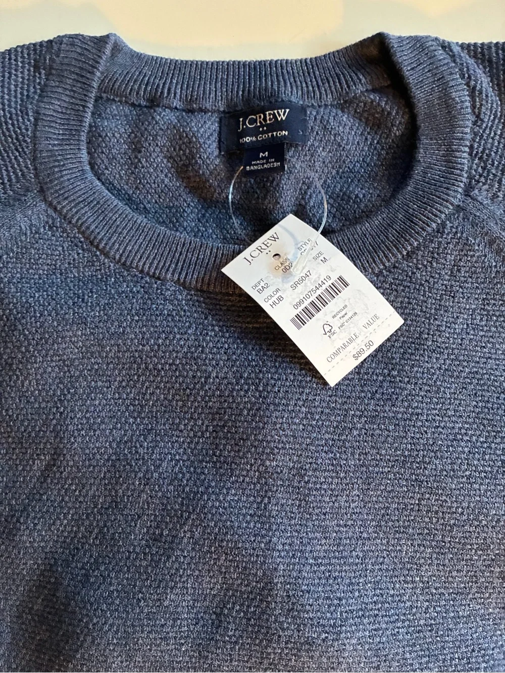 J.Crew Men’s 100% Cotton Seed-Stitch Crewneck Sweater. M. NWT.